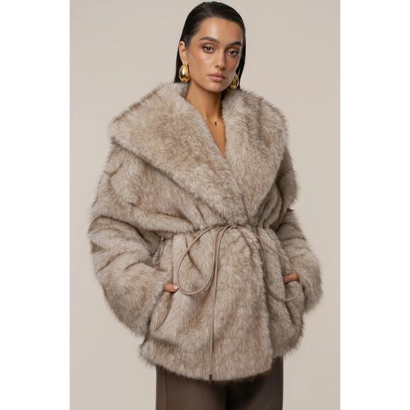 JLUXLABEL Jackets & Blazers - NWT JLuxLabel Ivory/Brown Soft Season Faux Fur Coat, size L/XL